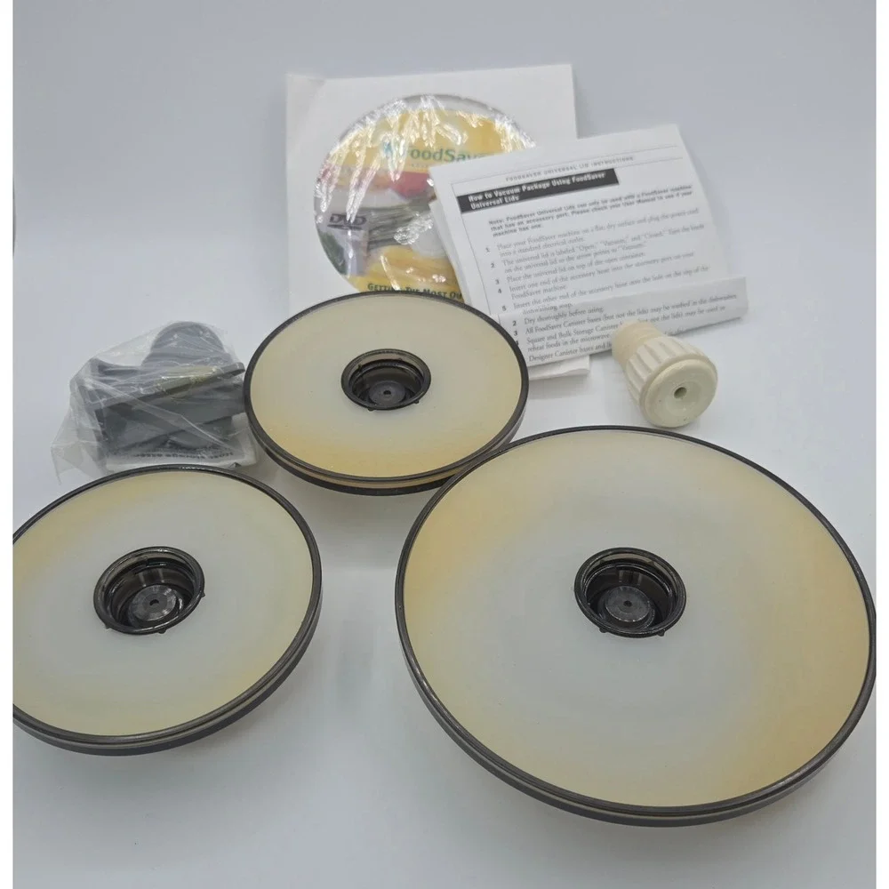 FoodSaver by Tilia Universal Lids Set of 3 Vacuum Seal 4in and 5.5in
